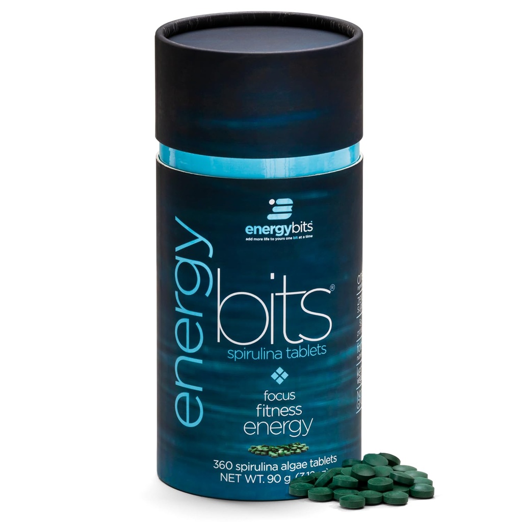ENERGYBITS - 有機スピルリナ錠 - 植物ベースの藻類スーパーフード - 焦点、フィットネス、エネルギー - 植物タンパク質 - グルテンフリー - コラーゲン、ビタミンB12、オメガ3 - Keto&Vegan - 360 Algae錠