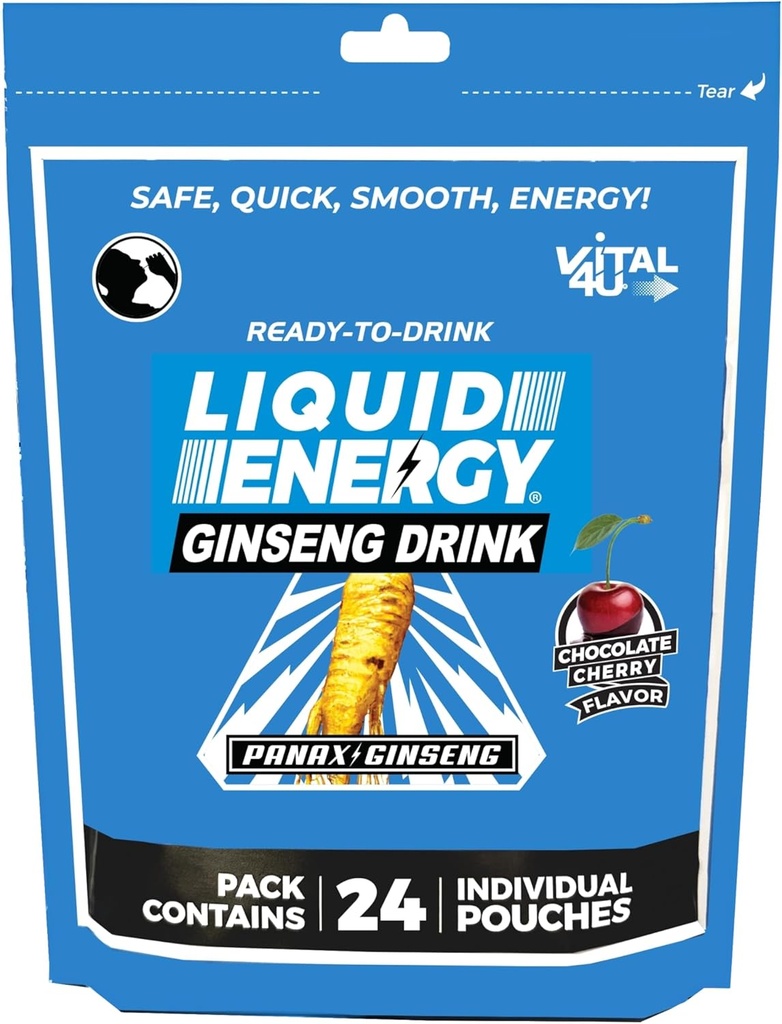VITAL 4U® 液体エネルギーショット - Ginseng、自然に甘く、チョコレートチェリー味、24カラット