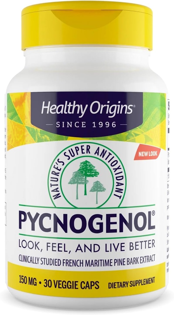 Healthy Origins Pycnogenol 150 mg, French Maritime Pine Bark Extract, Natures Super Antioxidant, Antioxidant, Non-GMO, Vegan, 30 Veggie Capsules