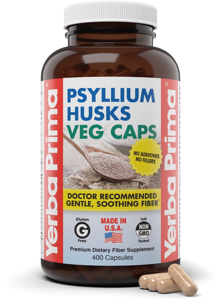 Yerba Prima のピシリウムのハスクのベジーキャップ, 400 カプセル (625 mg) - ビーガン, 非GMO, グルテンフリー, コロンクレンザー, 腸の健康と規則性のための毎日の繊維の補足