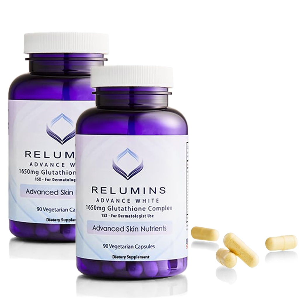 Relumins L-Glutathioneコンプレックス1650mg - アルファリポ酸、NAC、L-メチオニン、ビタミンE、米国で作られた皮膚健康サプリメント - 90ベジタリアンカプセルx 2ボトルと酸化防止サポート