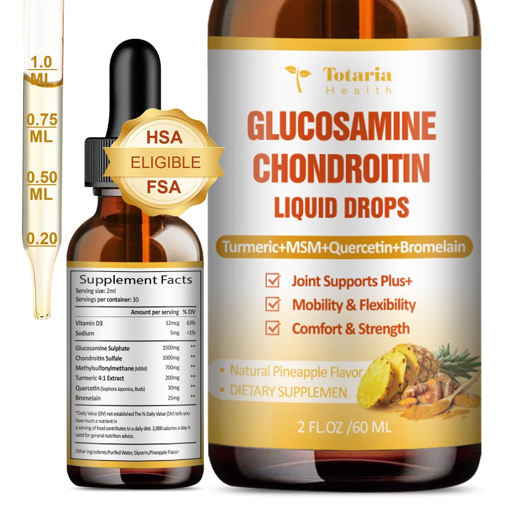 GlucosamineのコンドロイチンMSMの液体はFSA-HSA - Mobilityのための共同サポート補足、柔軟性及びボンドロイチンの硫酸塩の補足のタービン、ケルセチン、Bromelain、MSMオイル2 FL.OZを落とします