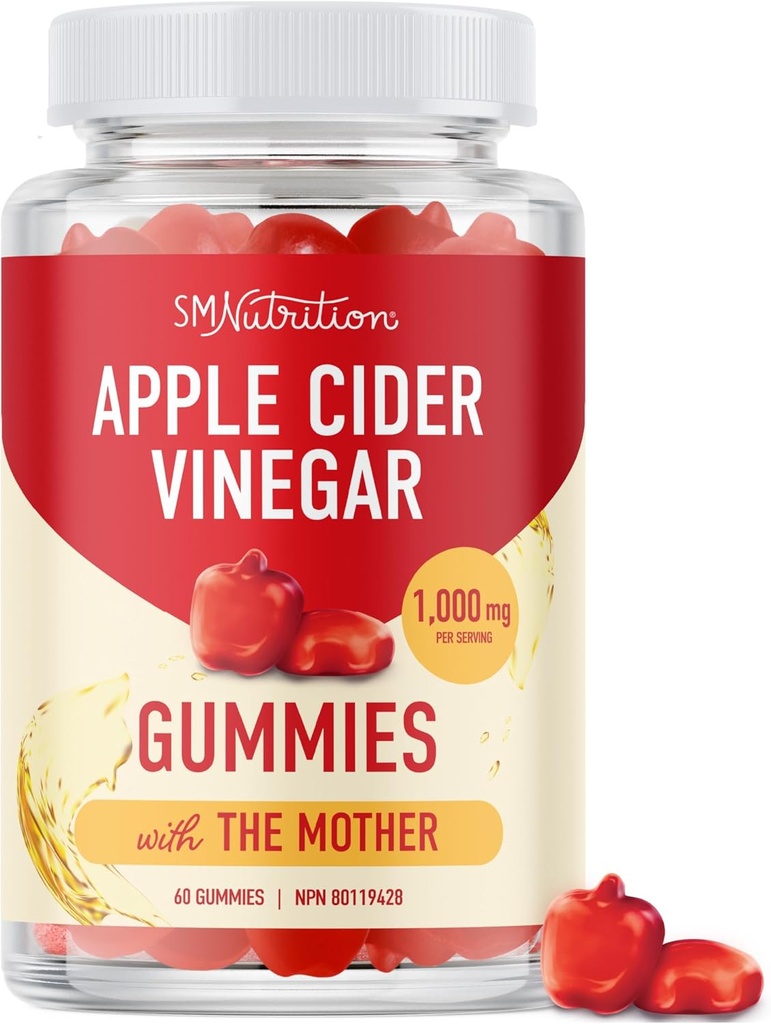女性と男性のためのApple Cider Vinegar Gummy | 1000mg | 母と | デトックス, 消化 & 皮膚 | フォレート、ビタミンB12、ザクロ&ビートで未精製 ACV グミとケトダイエットをサポート | 60カウント