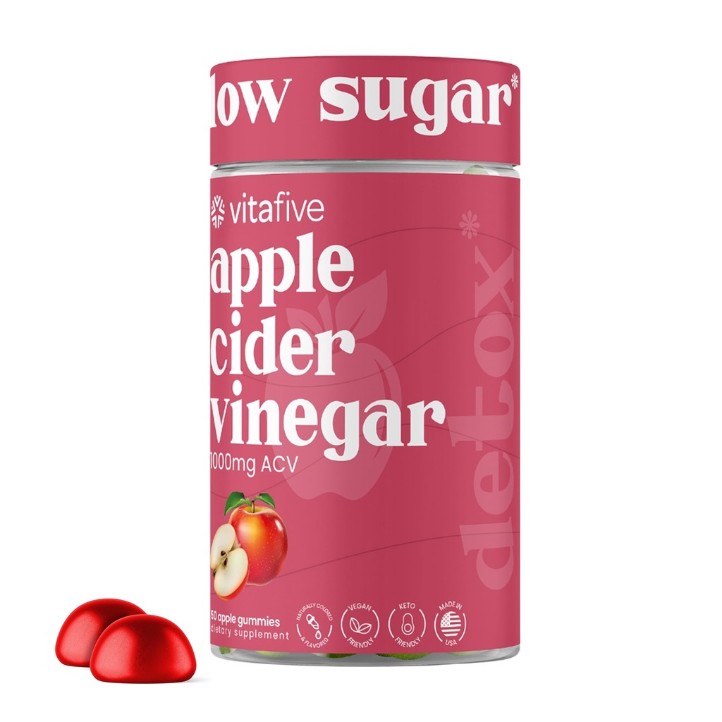 vitafive Apple Cider Vinegar Gummies, 500mgのApple Cider Vinegar per Gummy, Boost Gut Health, コロンサポート, ビーガン, グルテンフリー (50 Ct)