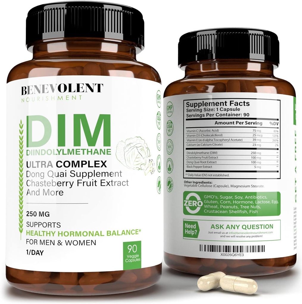 Benevolent Nourishmentの最高の強さ DIM の補足 250mg – 90 の Vcaps Diindolylmethane の超複合体は Chasteberry、東 Quai のエキス + 多くを模倣します