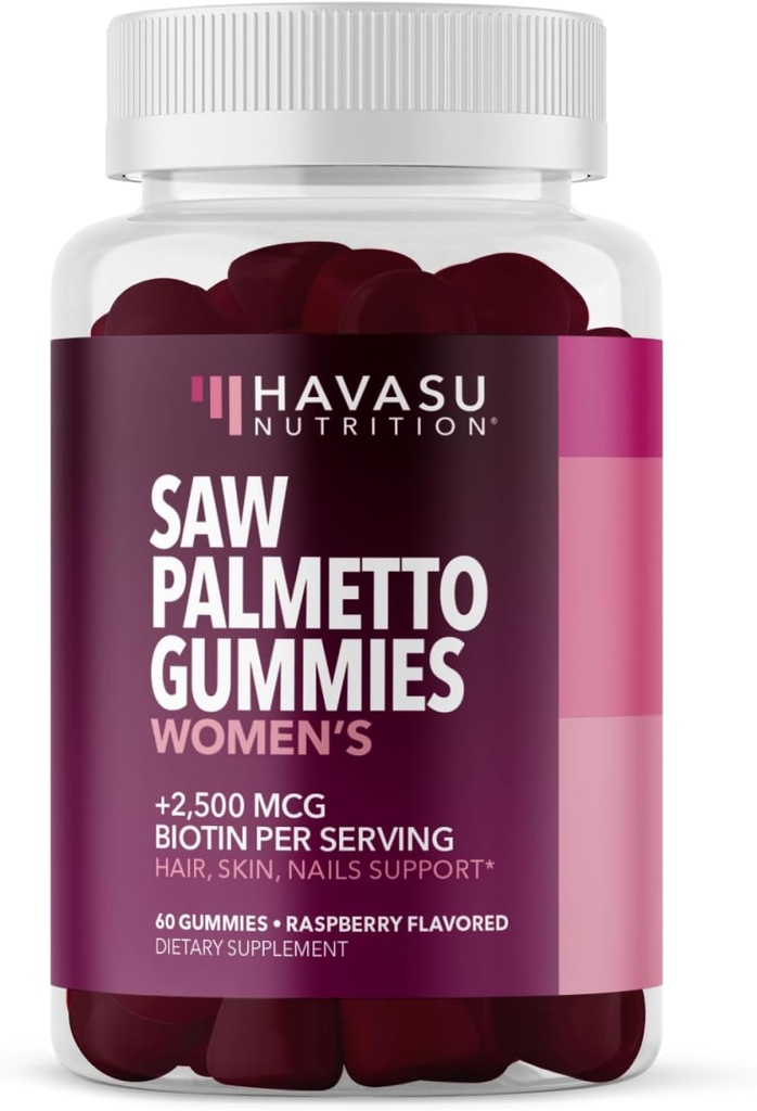 Saw Palmetto for Women with 2500mcg Biotin - DHT Blocker and Hair, Skin, Nail Health Gummies - 60 Count - Supports Stronger and Fuller Looking Locks and Radiant Skin - Vegan, Non-GMO, 1 Month Supply