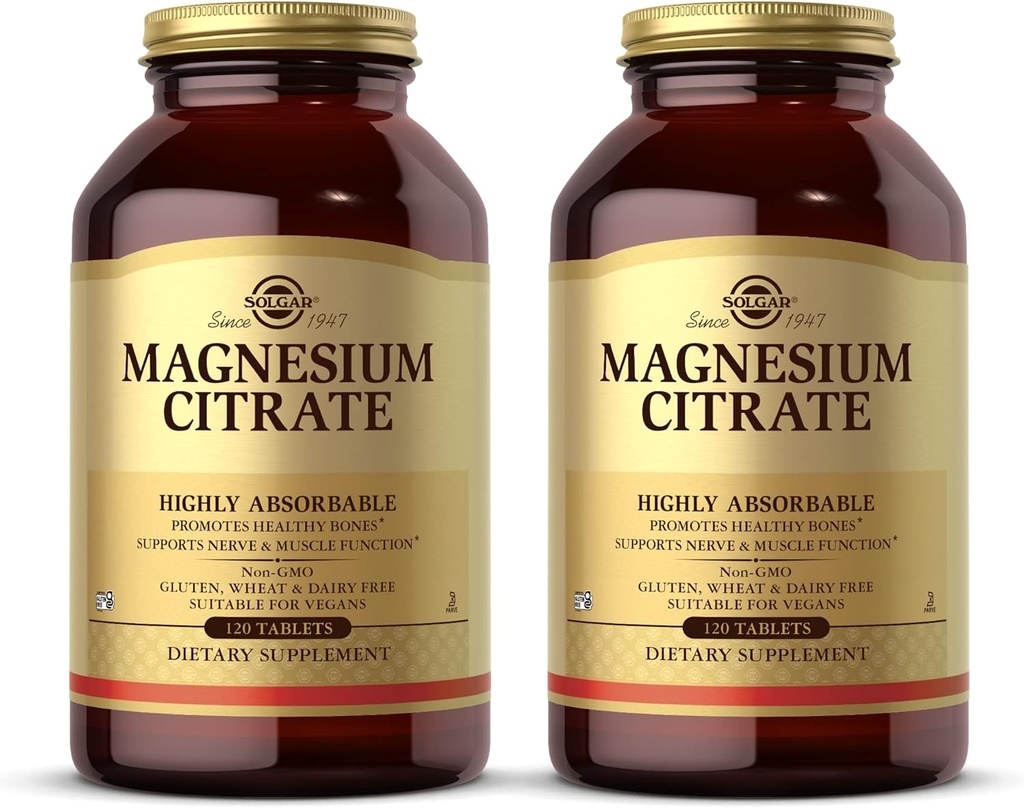 Solgarのマグネシウムのクエン酸塩- 120のタブレット、2のパック-サポートNerve及び筋肉機能-非常に吸収性-非GMO、完全菜食主義者のグルテンフリー、Kosher - 120の合計のサービング