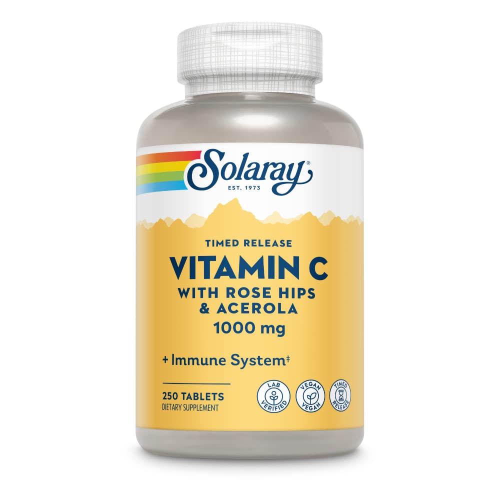 SOLARAY ビタミンC w/ローズヒップ&アセローラ | 1000mg | 2段タイムリーな免疫機能、肌、髪、爪サポート | 非GMO | 250ct