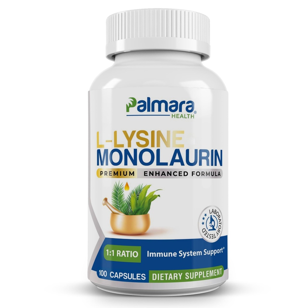 Palmaraの健康Lリジン+ Monolaurin 600mg 1:1の比率、1のパック、100のカプセル
