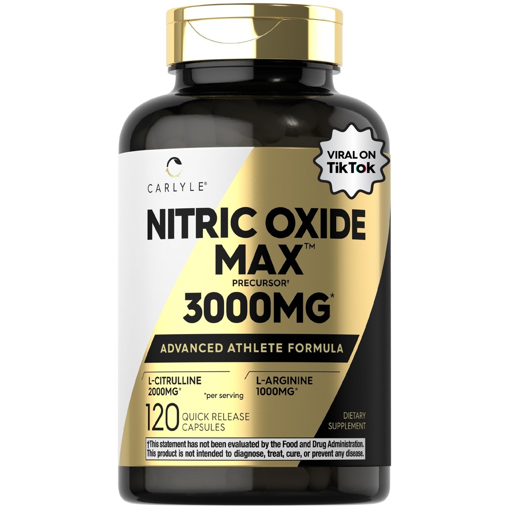 カーライルニトリクト酸化物サプリメント3000mg | 120カプセル | L-アルギニン&L-シトルリンによるプレワークアウト | 非GMO、グルテンフリー