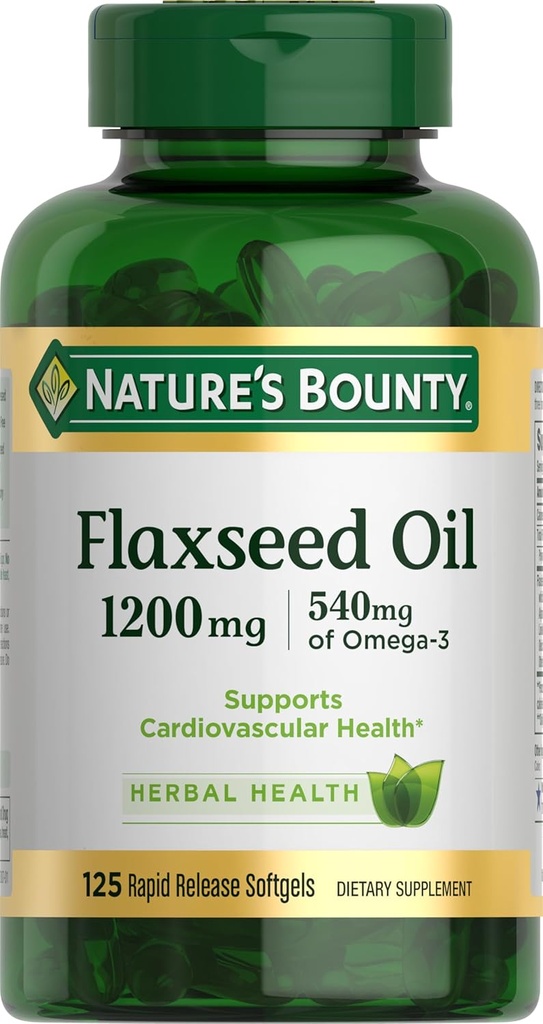 Nature's Bounty Flaxseed and Omega 3, Dietary Supplement, Supports Cardiovascular Health, 1200mg, Softgels, 125 ct