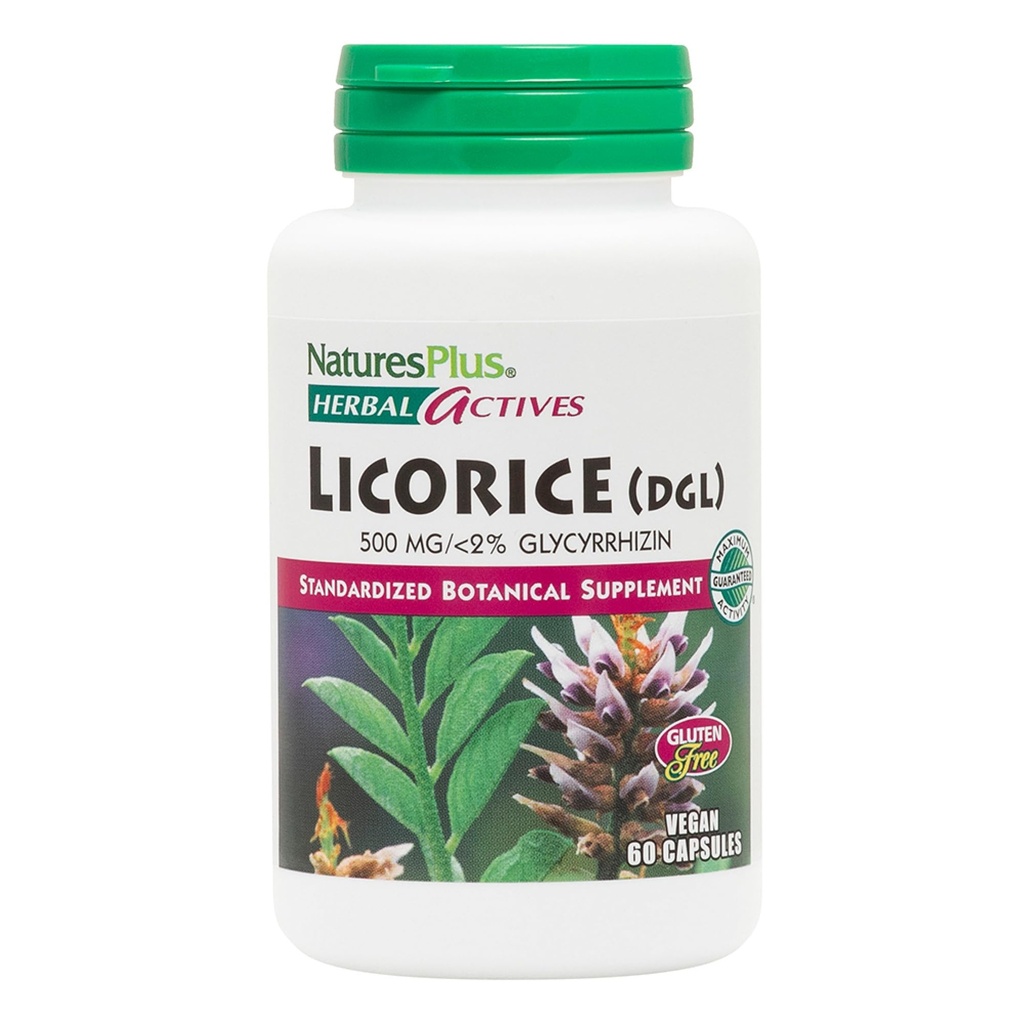 Natures Plus Herbal Actives Licorice(DGL)カプセル - 500mg、60ビーガンサプリメント - ベジタリアン、グルテンフリー - 60サービング