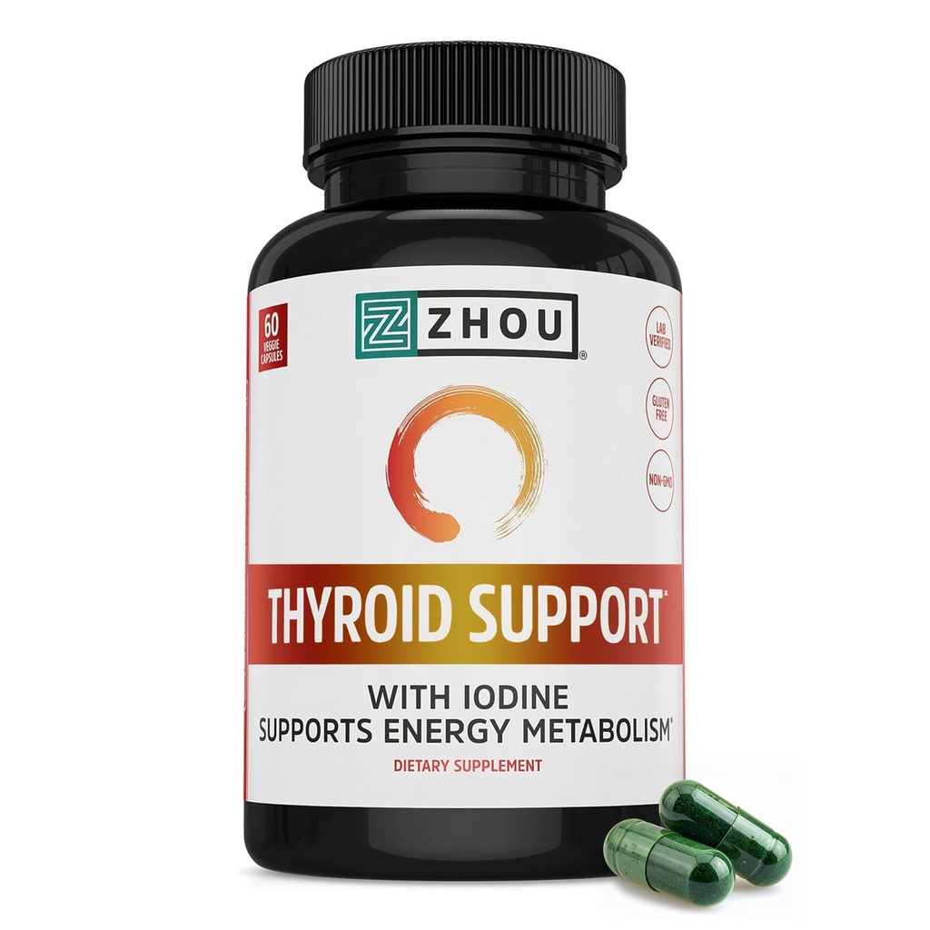 Zhou Thyroidサポート - 亜鉛、イオダイン、セレン、アシュワガンダ、ケルプとメタボリック健康甲状腺複合体 - 60ベジギーカプセル(パッケージ1)