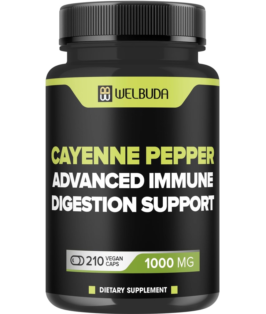 210カプセル - Cayenneペッパーサプリメントエキス10:1 Berberine HCI、ニンニク電球、オリーブリーフ&その他 - 消化の健康、心臓の健康と免疫機能のサポートのための組み合わせ式