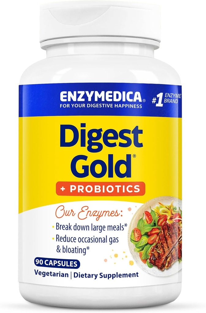 Enzymedica Digest Gold + Probiotics、Gut Healthの2-in-1フォーミュラ、消化酵素&1ビリオン活性プロバイオティクス文化、90カウント(FFP)