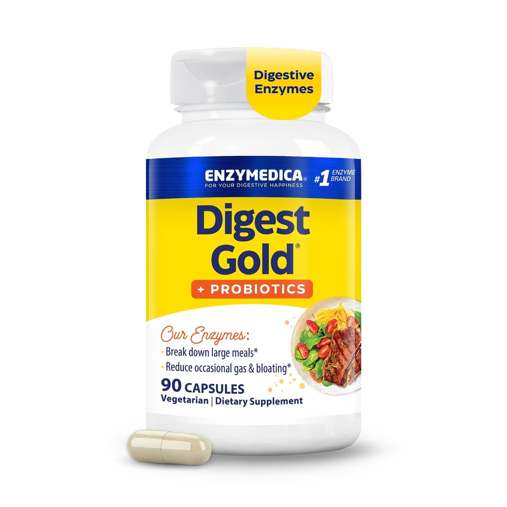 Enzymedica Digest Gold + Probiotics、Gut Healthの2-in-1フォーミュラ、消化酵素&1ビリオン活性プロバイオティクス文化、90カウント(FFP)