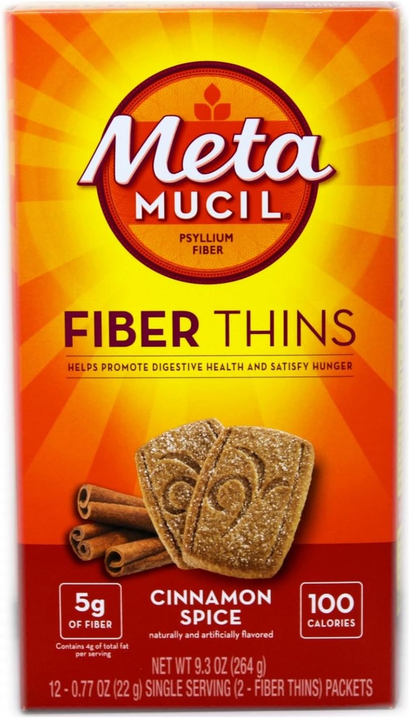 Metamucil Fiberは12個のパケットのシナモンスパイス3箱を薄くします。 各12個のパケットには2本の繊維の薄いものが含まれています。