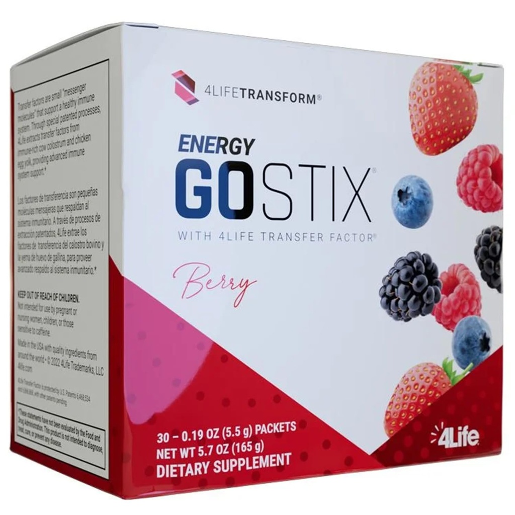 4LifeエナジーGo Stix、健康的なエネルギードリンクミックス、グアラナ、マカ、エルバメイト、グリーンティーリーフエキス、ベリー風味 - 30パケット
