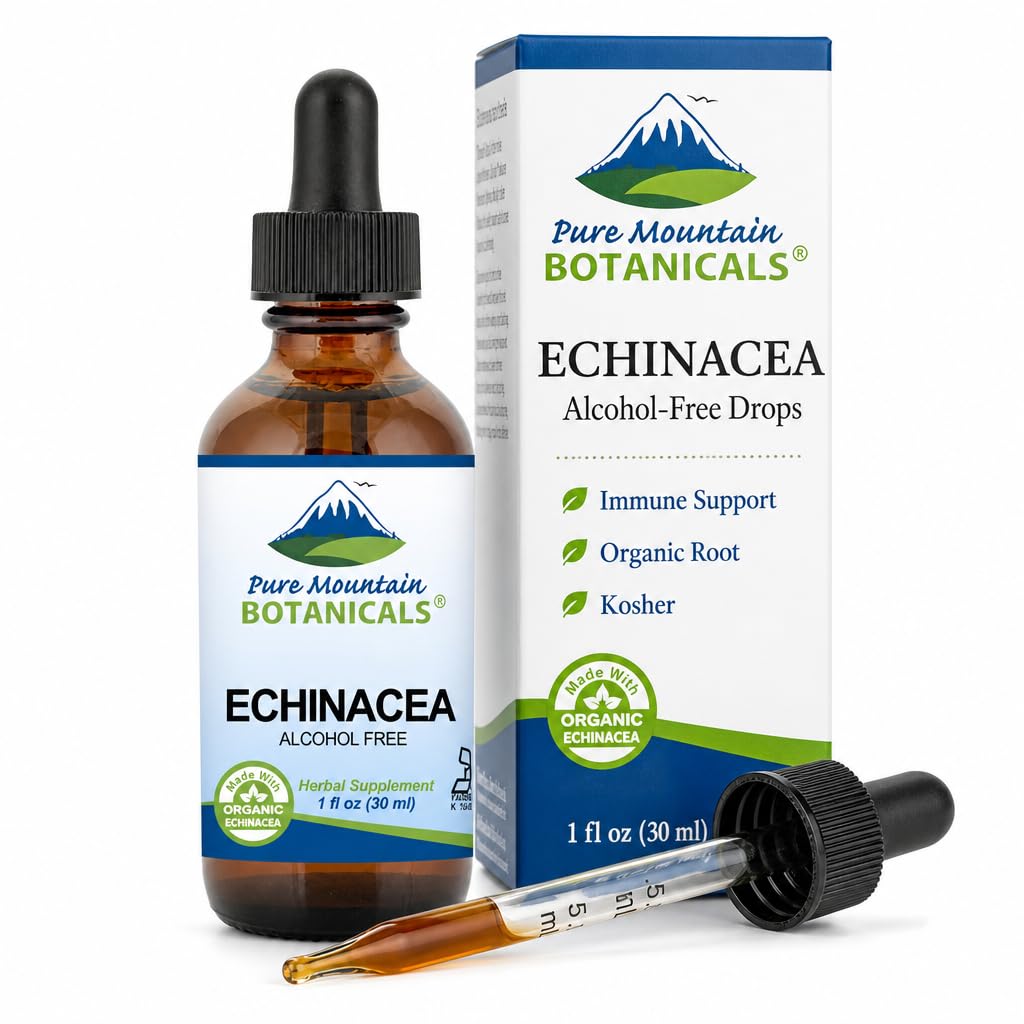 純粋な山の植物の液体Echinaceaの低下–Kosher Tinctureアルコールの自由なエキス- 500mg有機性Echinacea -1ozのびん