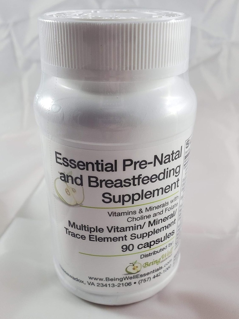 Essential Pre-Natal and Breastfeeding Supplement Vitamins & Minerals with Choline and Folate Trace Element Supplement 90 Capsules
