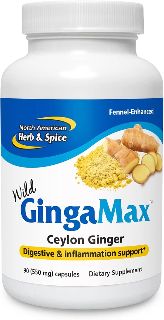NORTH AMERICAN HERB&SPICE GingaMax - 90カプセル - セイロンジンジャー - 消化管サポート - Non-GMO - 45 サービング