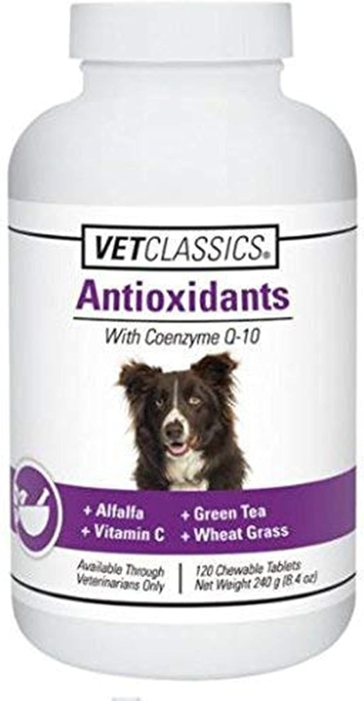 Vet Classics Antioxidants with Coenzyme Q-10 for Dogs、アルファルファ、グリーンティー、ビタミンC、および小麦草、120Chewableタブレット