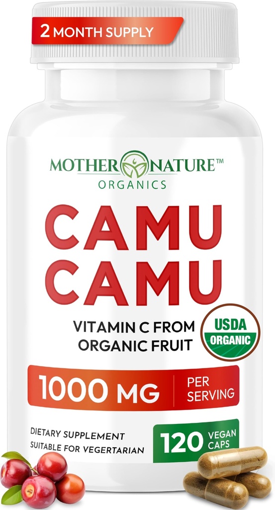天然VIT C、生抗酸化剤 - 免疫サポートサプリメント&皮膚用アンチエイジング - 有機、ビーガン、非GMO(120カウント)
