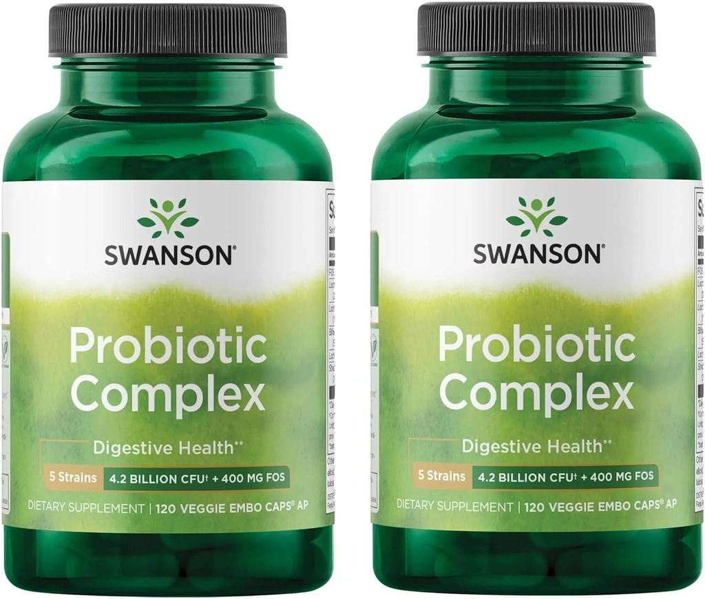 Swanson Probiotic Complex 4.2 Billion CFU 5-Strain Digestive Health Fat Metabolism Satiety Prebiotic FOS Complex Supplement 120 Veggie DRcaps (2 パック)