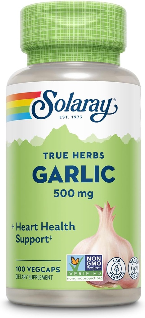 SOLARAY ガーリック 電球 500 mg | 健康的な免疫, 循環器 & 心血管系サポート | ビーガン, GMO なし | 100 ベジキャップ