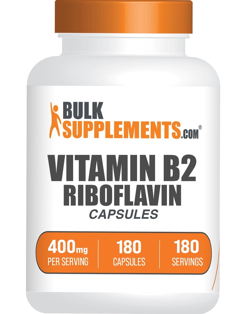 BulkSupplements.comリボフラビンカプセル - ビタミンB2 400mg、リボフラビン400mg - エッセンシャルBビタミン、グルテンフリー、サービング1カプセル、180カプセル(パッケージ1)