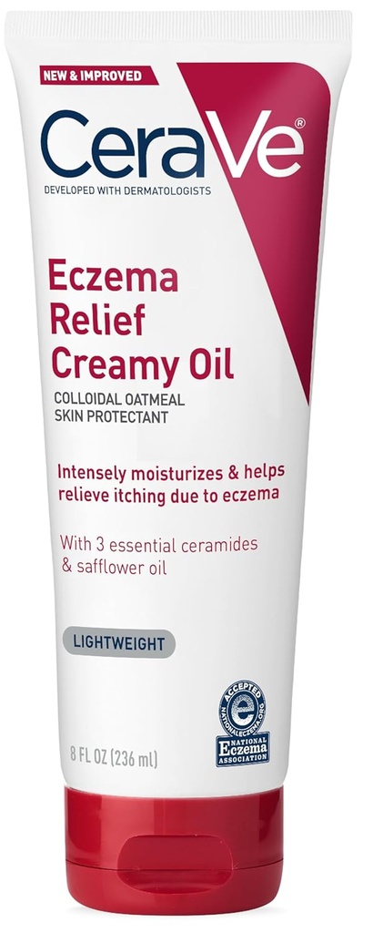 CeraVe Eczema の救助のクリーミー ボディ オイル、コロイド Oatmeal の Eczema の Calming のクリーム及び乾燥した皮のための Safflower オイル及びかゆみの皮の救助、ステロイドは放します及び Paraben は 8 オンス放します