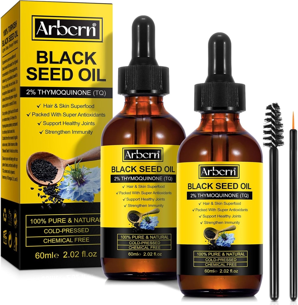 2つのパックの黒い種のオイルの有機性風邪は、100%の純粋で及び自然な液体の黒の種のオイルのスキン ケア、栄養物およびHydratesの毛のための冷たい押されたガラス ビン60MLを押しました