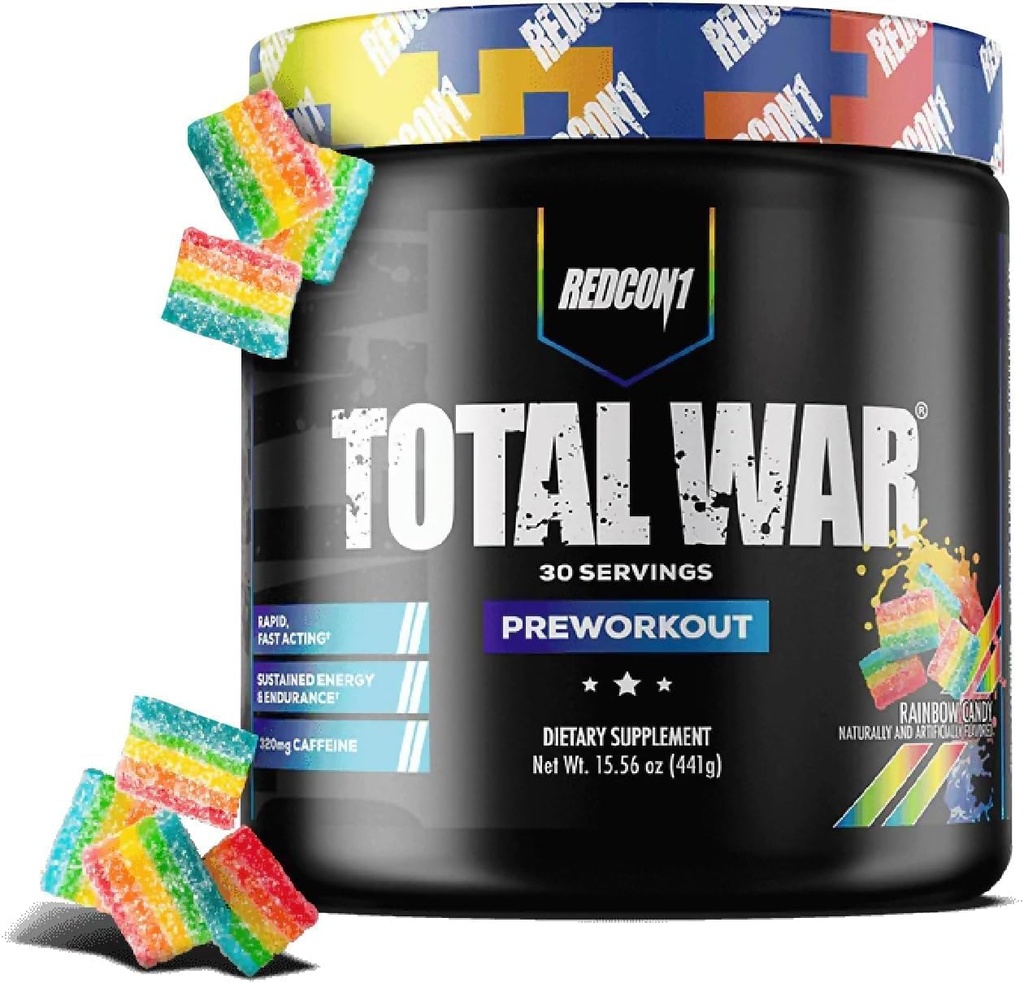 REDCON1 Total War Pre Workout、レインボーキャンディ - Beta Alanine + シトルリンMalate Ketoフレンドリープレワークアウト、男性と女性のための320 mgのカフェイン - 速い演技 (30 サービング)