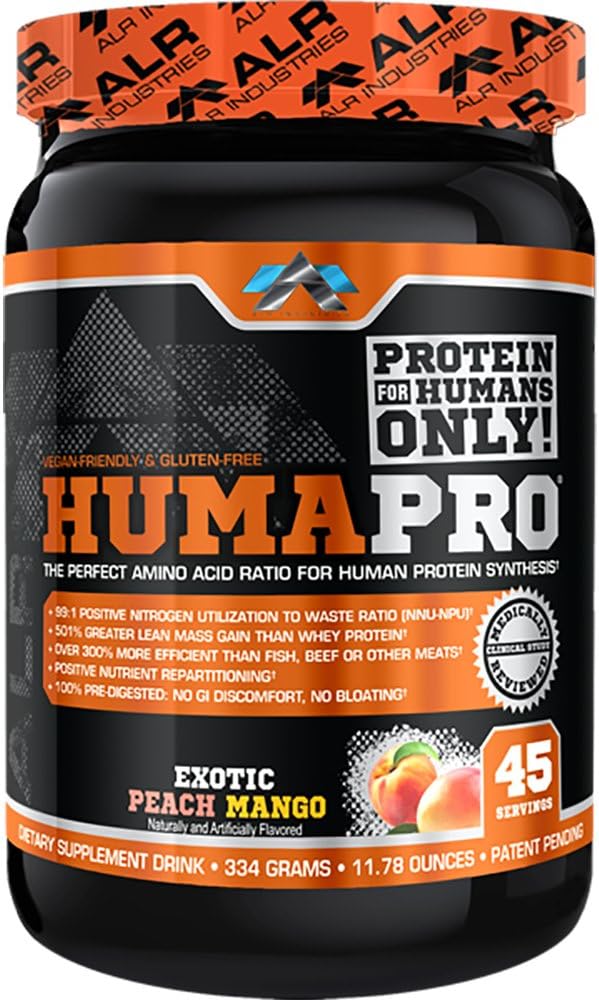 Humapro | アミノ酸タンパク質 ヒトのマトリックス | リーンマッスルの99%活用 | 完全菜食主義者のグルテンフリー | 334g / 45サービング(エキゾチックピーチマンゴー)