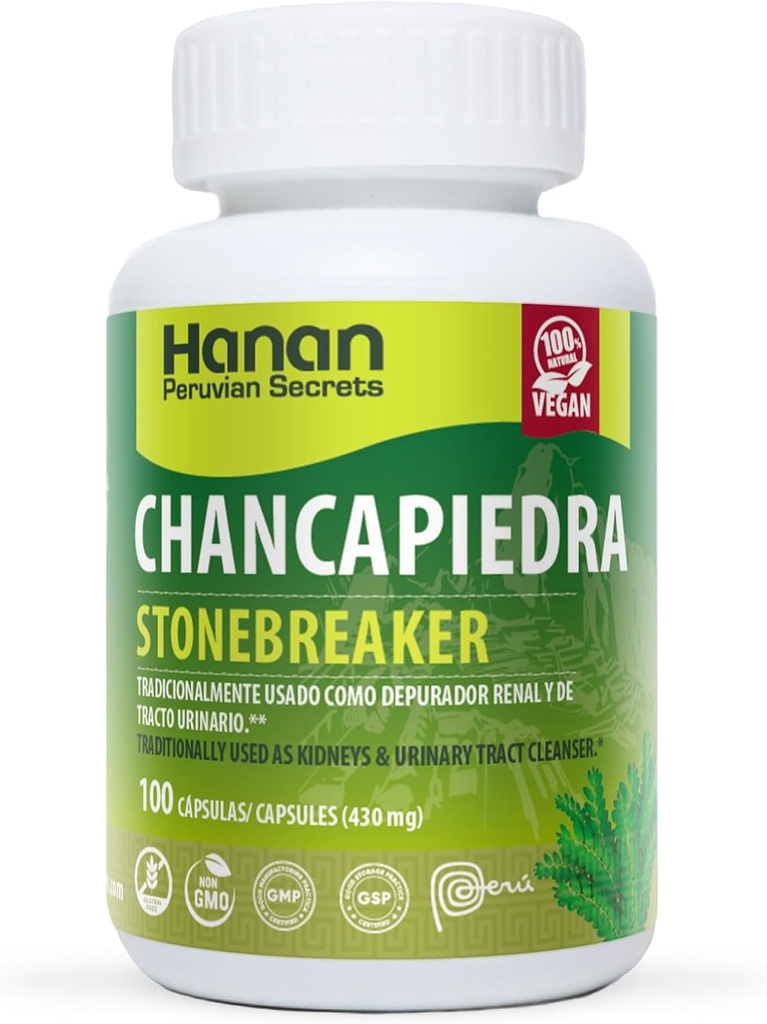 Hanan Chancapiedra Stonebreaker | 100 カプセル | 自然に健康な腎臓機能の促進の援助 (2 パック)