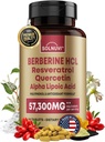 Premium Berberine Supplement with Resveratrol Quercetin Alpha Lipoic Acid - 50:1 Berberine HCl Complex Potent Antioxidants, Polyphenols, Vitality Boost - 90 Vegan Tablets, Non-GMO, Gluten-Free