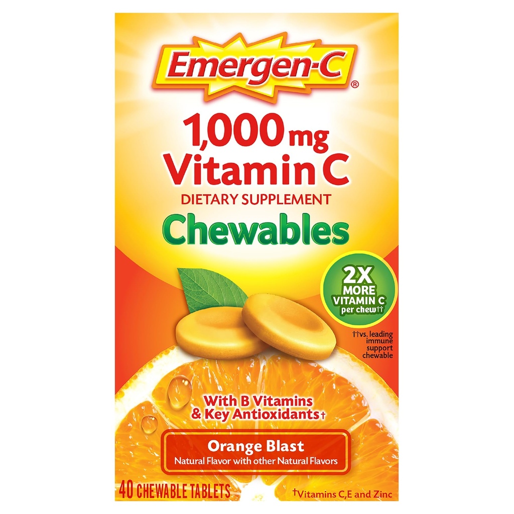 Emergen-CのChewableビタミンC 1000mg、Bのビタミンおよび酸化防止剤のタブレット(40の計算、オレンジ ブラストの味)、食事療法の補足