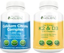 純粋にホリスティックカルシウムクエン酸塩コンプレックス1000mg +ビタミンD3 125mcg K2 MK7 90mcg - 365ビーガンカプセル+ 150ベジタリアンカプセルバンドル - アメリカ製