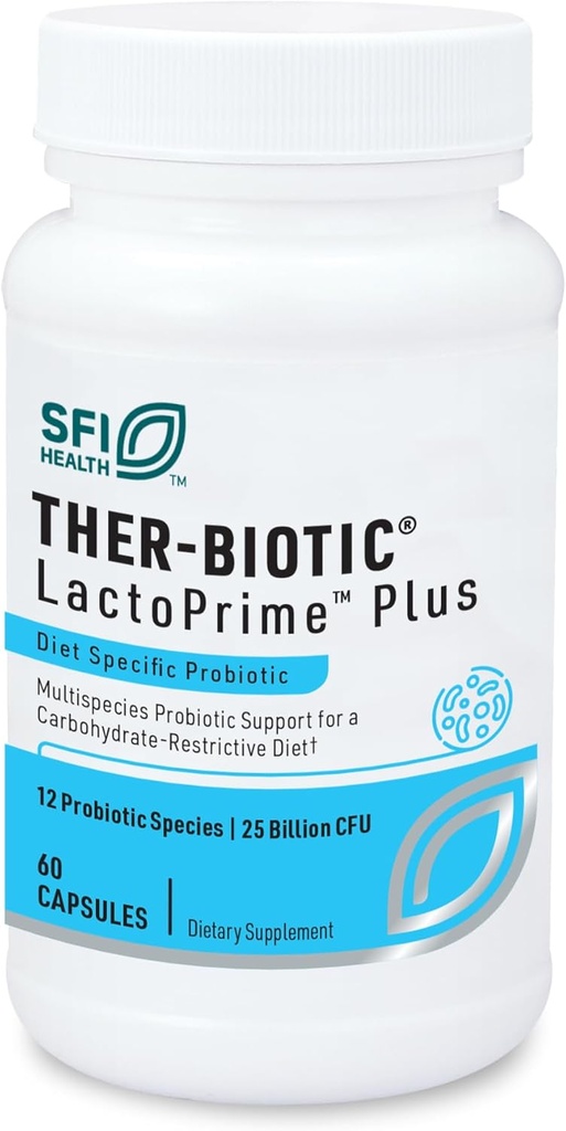 Klaire Labs SFI Health Ther-Biotic LactoPrime Plus - LactobacillusとBifidobacterium Probiotics for Digestive Health - 人のための毎日のプロバイオティックと炭水化物敏感な個人(60カプセル)