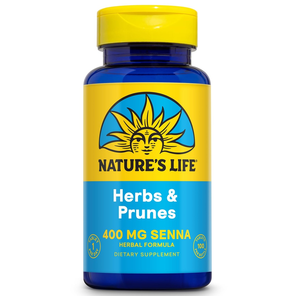 Nature's Life Herbs & Prunes | 400mg センナ&ハーブブレンド ヘルシーダイジェクションサポート | Non-GMO | 100 Tabs, 100 Serv.