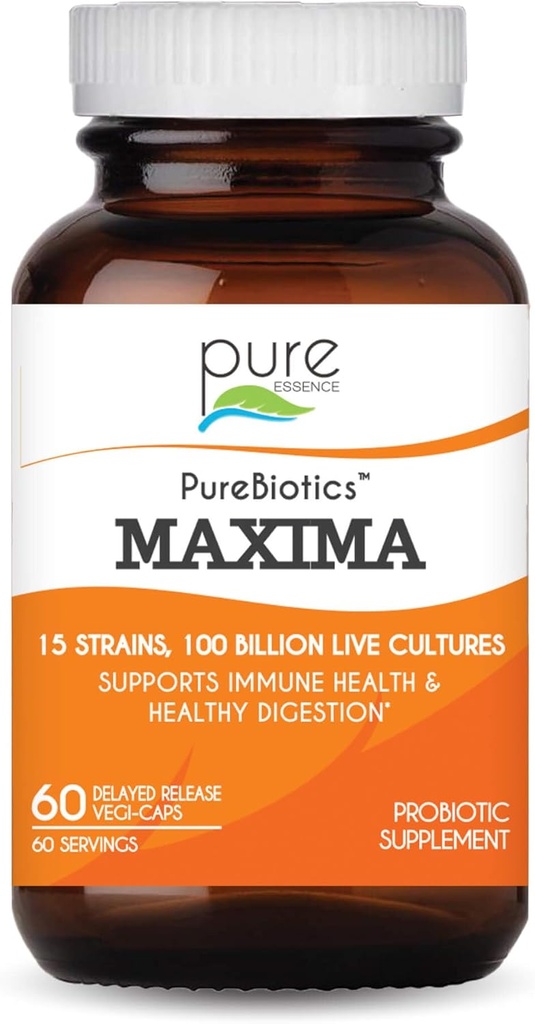 PURE ESSENCE LABS Maxima プロバイオティクス 100 億 CFU - より良い消化のための男性と女性のプロバイオティックサプリメント - 15 免疫サポートと消化の健康のための緊張 (60 カプセル)