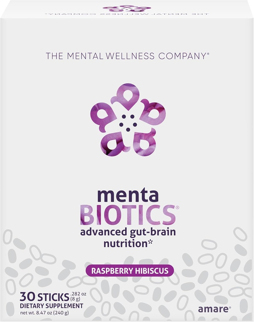 MentaBiotics® Advance Gut Brain Nutrition Prebiotics、Probiotics、およびPhytobiotics、Raspberry Hibiscus、30サービング