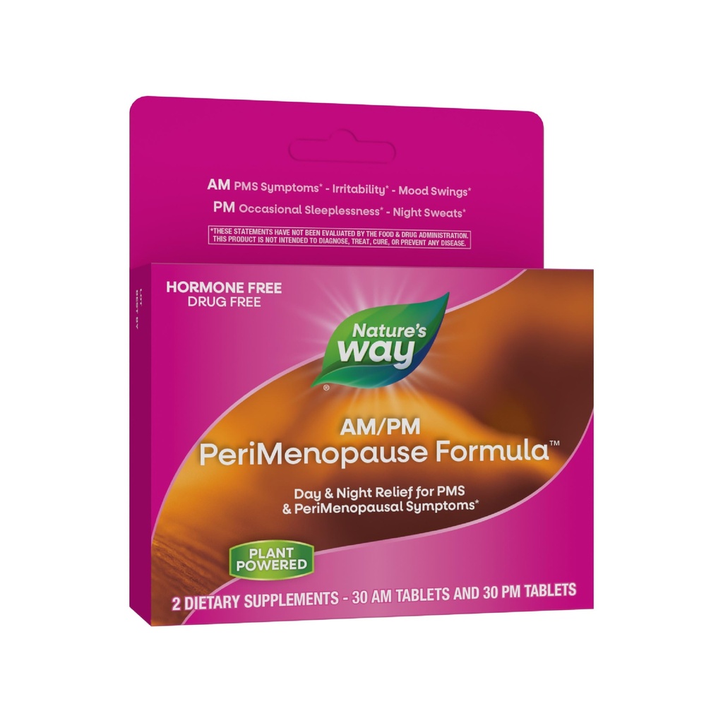 Nature's Way AM/PM PeriMenopause Formula、Perimenopause、PMS Symptom Support*、ホルモンフリー、ホット Flashes*、PMS Symptoms*、Resful Sleep*、30 AM & 30 PM タブレット (パッケージ 5 月 Vary)
