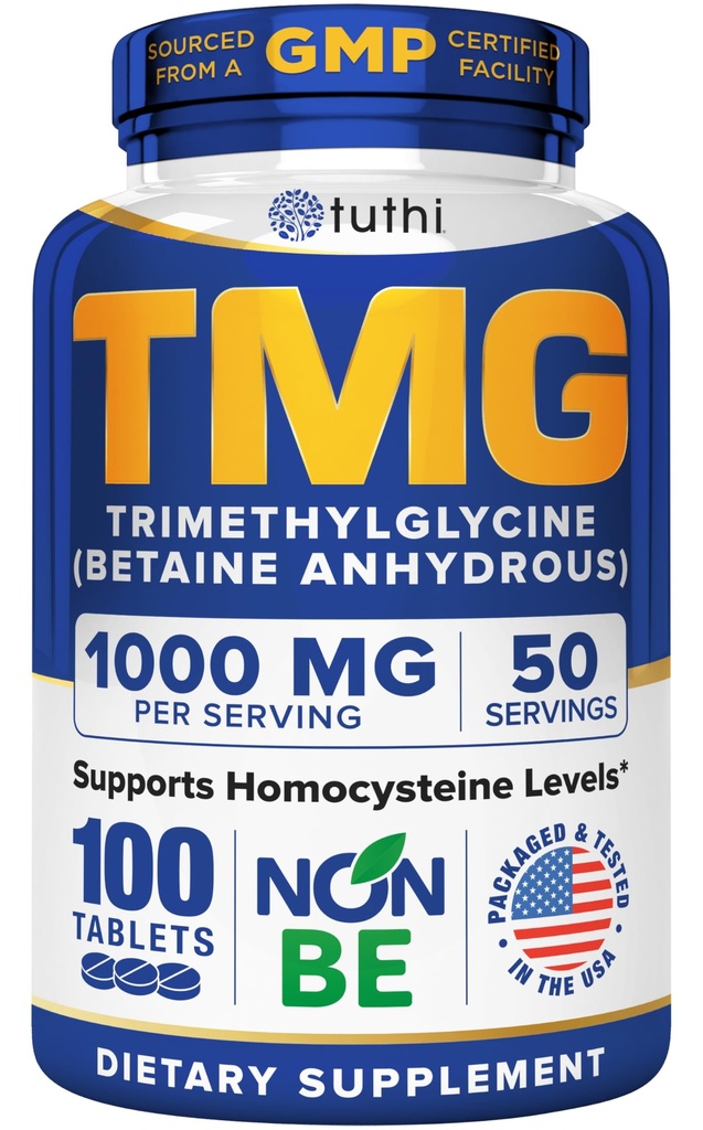 Tuthi TMGサプリメント - 1000mgトリメチルグリシン - 心血管サポートと健康なホモシースタインレベルのためのアミノ酸が含まれています - 100ビーガンタブレット - グルテンフリー、非GMO - 米国製