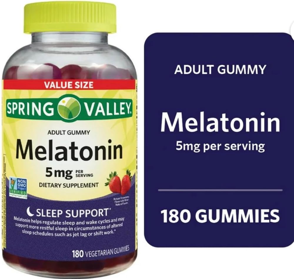 Soring Valley Melatonin Gummies、非GMO、いちご味、5mg、180カウント