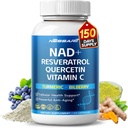 NAD + RESVERATROLサプリメント - 10in-1 ケルセチンターメリックベルベリーグリーンティーとナチュラルブレンド - 150 カウント - アメリカで作られてテスト