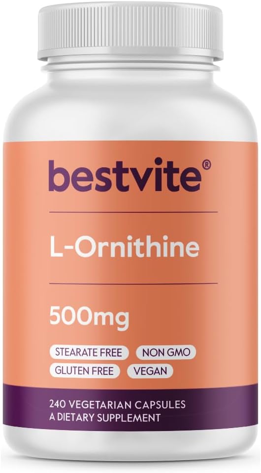 BESTVITE L-Ornithine 500mg(240 ベジタリアンカプセル) - ない Stearates - ノーフィラー - ビーガン - 非GMO - グルテンフリー