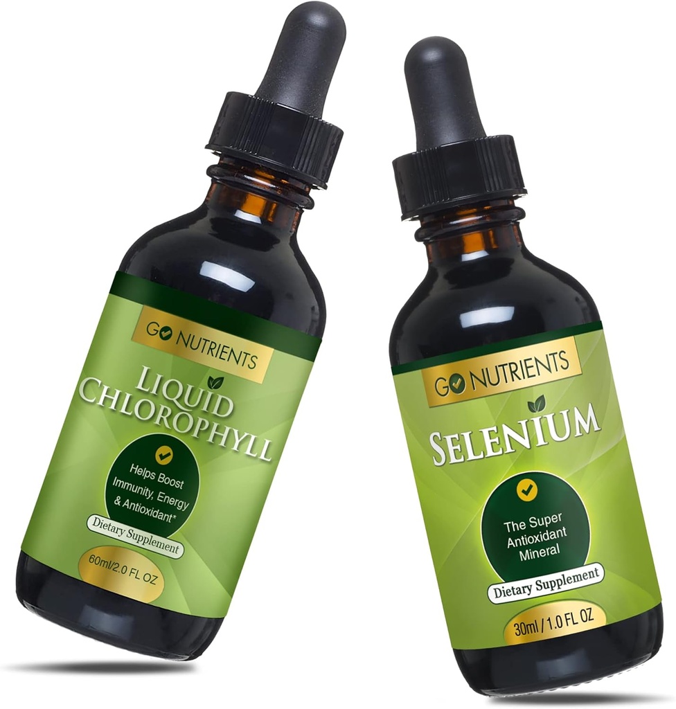 Go Nutrients 液体クロロフィル&セレン 200 mcg サプリメント | イーストフリーの液体ドロップ、セレンドロップ、ハーブサプリメント | ナトリウム銅クロロフィルリンサプリメント、クロロフィル液滴
