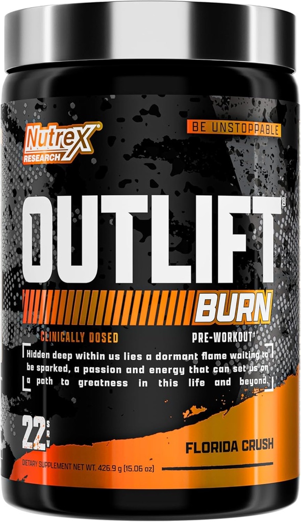 Nutrex Outlift Burn Pre-Workout Supplement for Energy, Focus & Endurance | Metabolyte, L-Citrulline, Beta-Alanine & Caffeine | Thermogenic Formula for Performance (22 Servings, Florida Crush)
