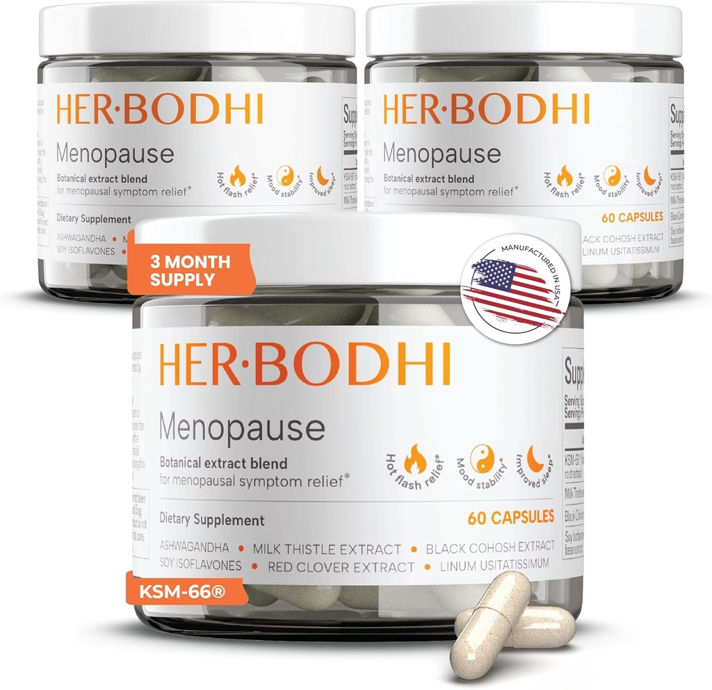 Meno- Menopause Hormonal Balance for Women, Estrogen Soy Isoflavones Menopause Supplement for Women, Ashwagandha, Black Cohosh Hot Flashes Menopause Relief, Night Sweats Relief 180Caps